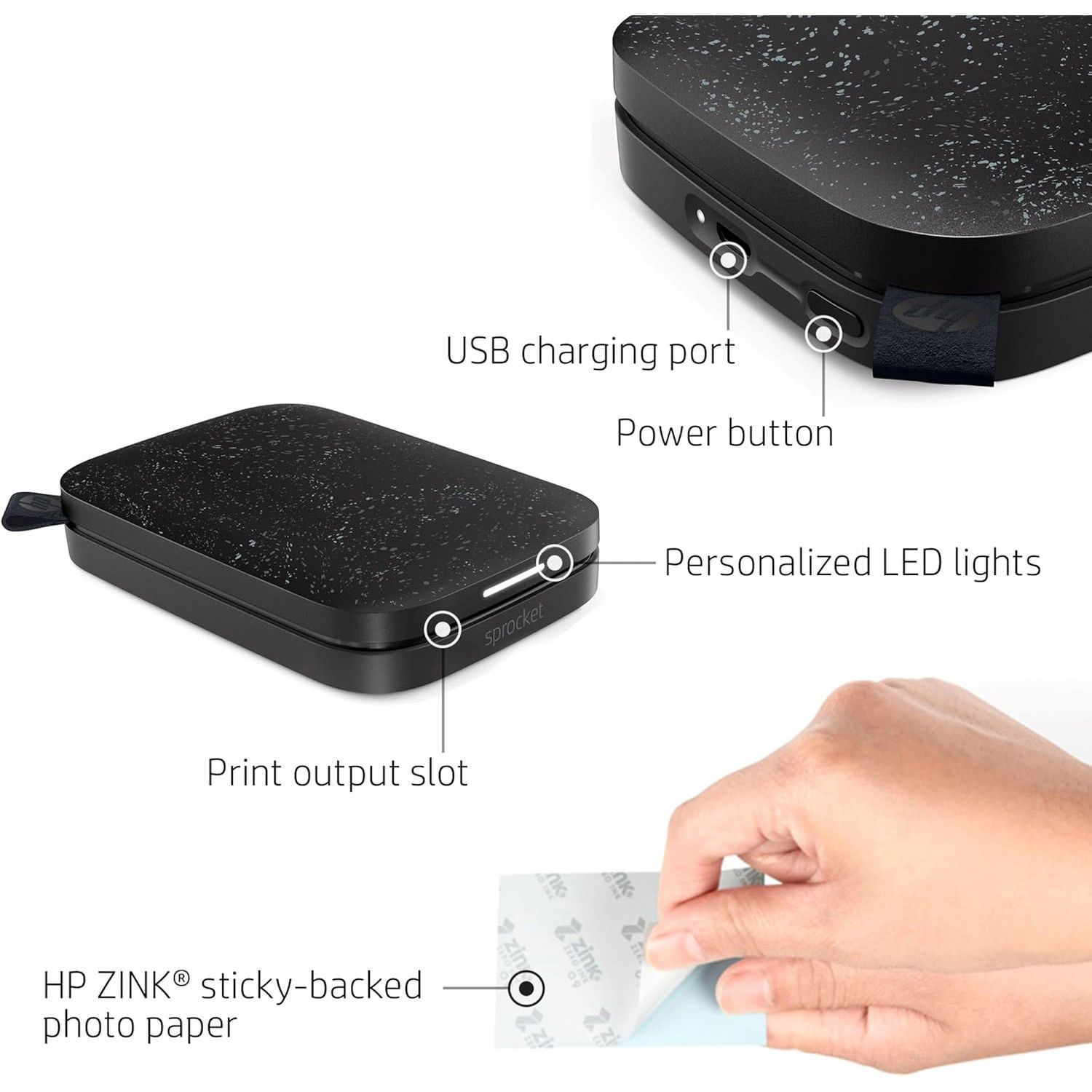 Фотопринтер портативний HP Sprocket Black - зображення 4