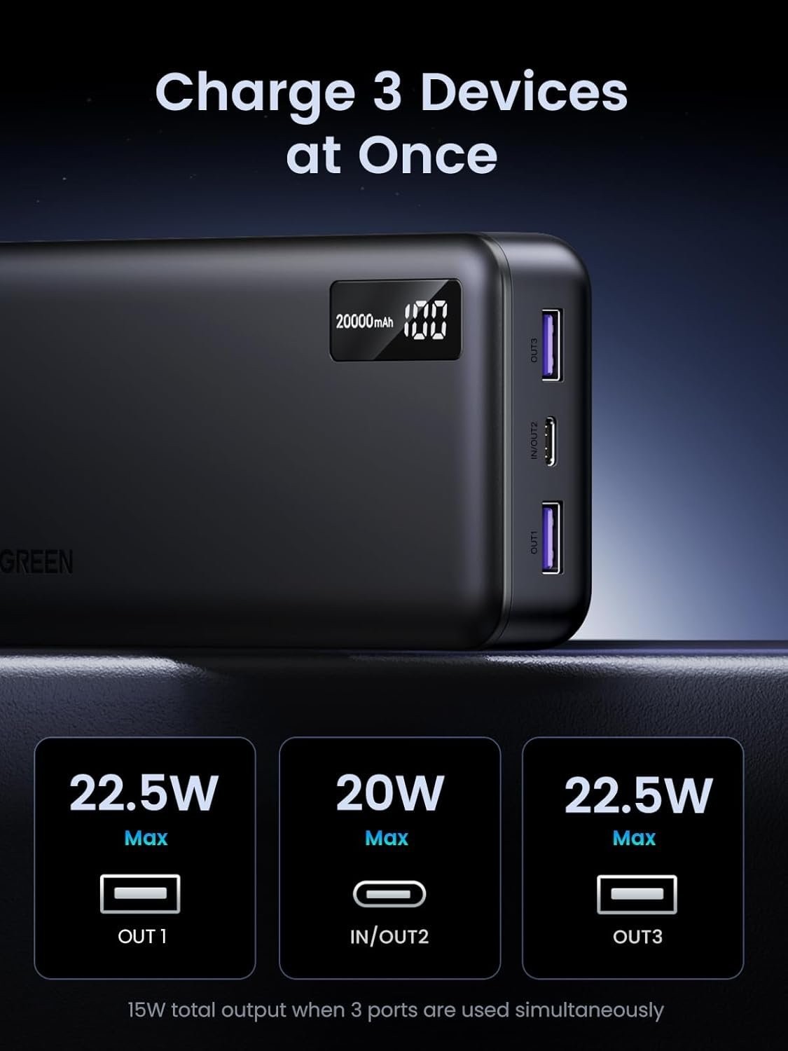 Батарея POWER BANK UGREEN PB312 20000mAh PD 20W - зображення 5