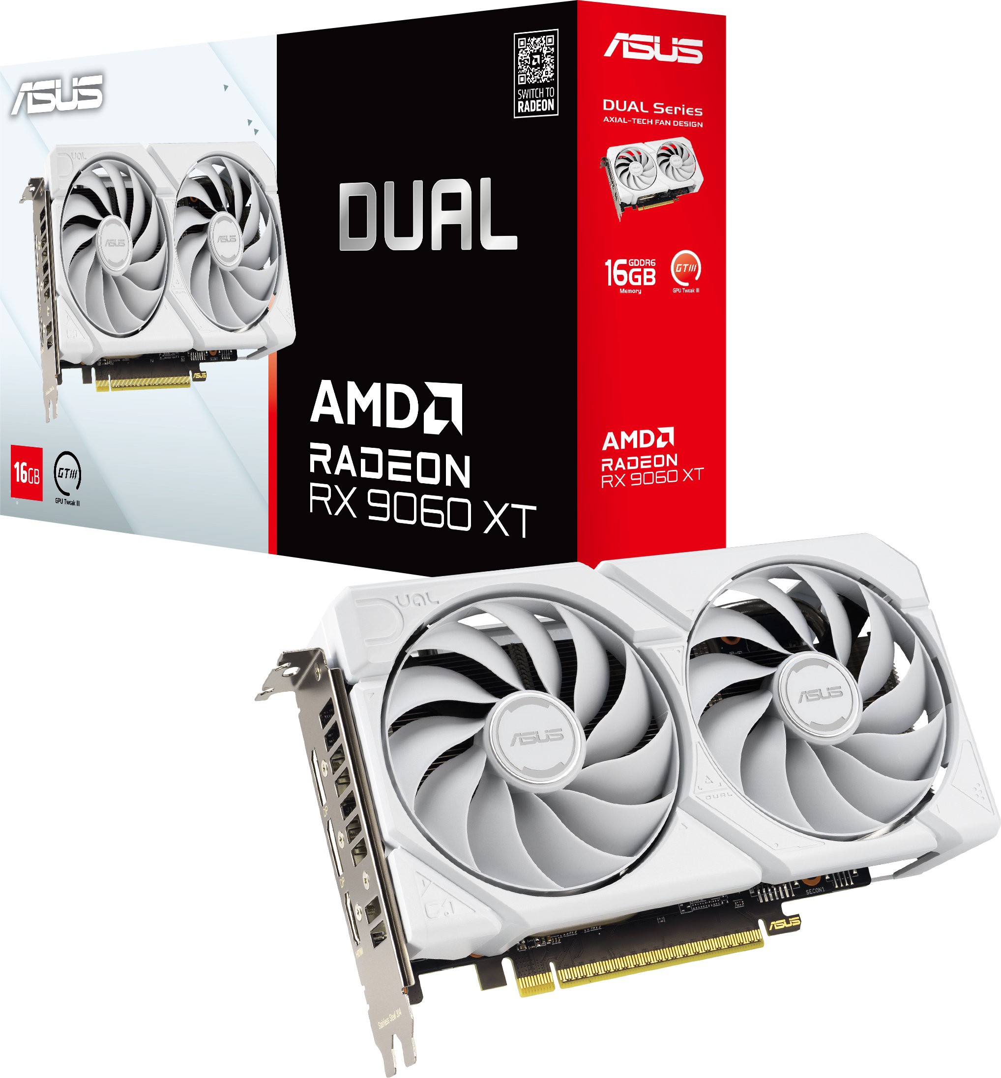 Відеокарта ATI Radeon RX 9060 XT 16 Gb GDDR6 ASUS Dual White Edition (DUAL-RX9060XT-16G-WHITE) - зображення 1