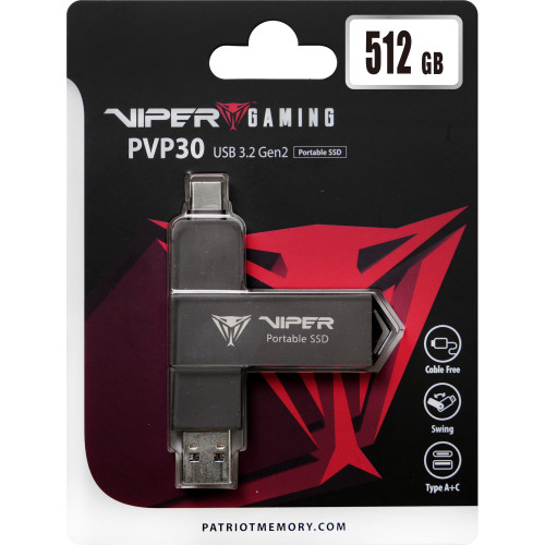 Зовнішній накопичувач SSD 512GB Patriot VIPER PVP30 Duo Compact (PVP30512G28UDG) - зображення 4