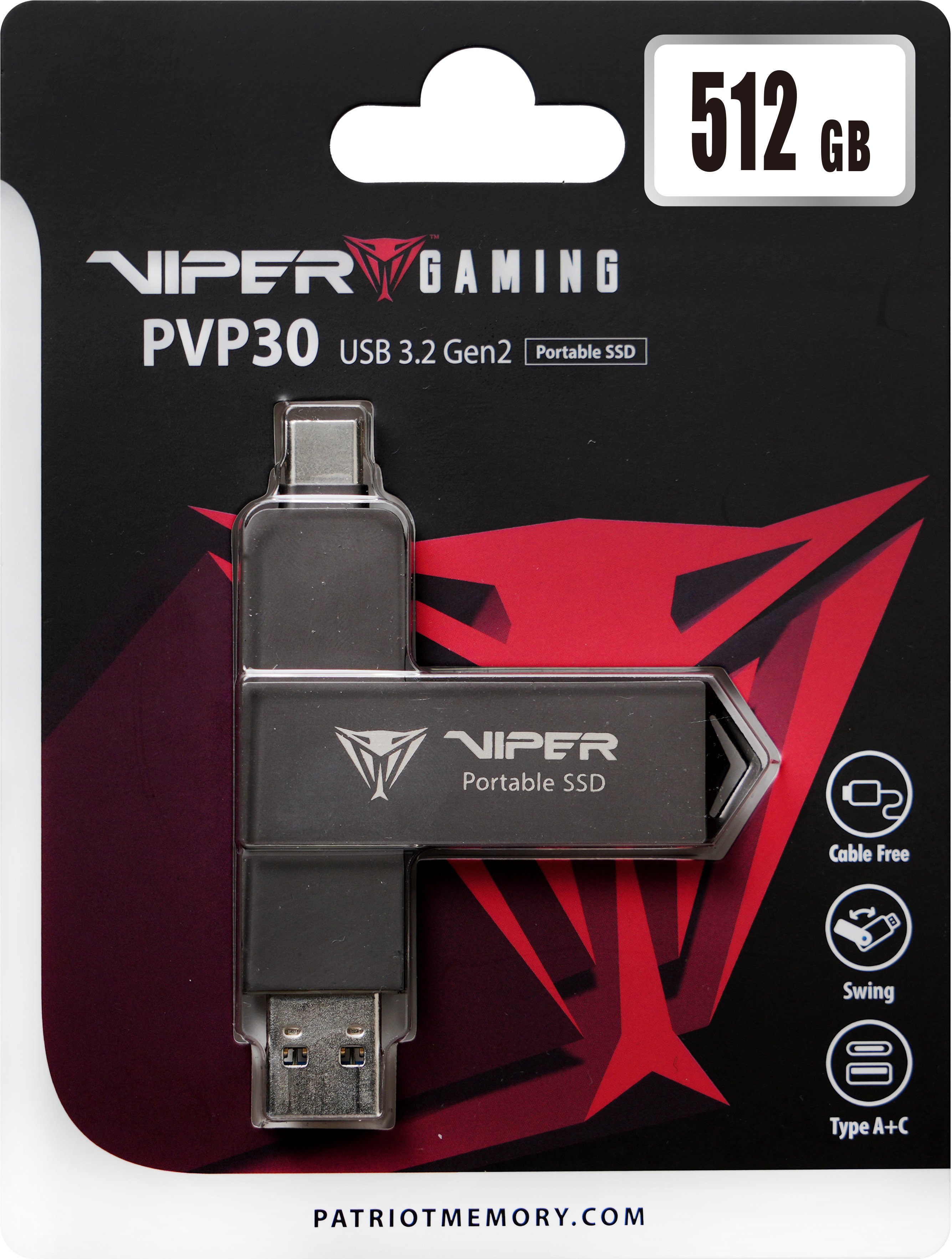 Зовнішній накопичувач SSD 512GB Patriot VIPER PVP30 Duo Compact (PVP30512G28UDG) - зображення 4