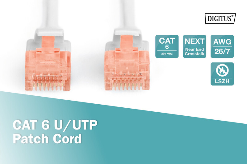 Патч-корд Cat.6, UTP, RJ45, 5.0 м, AWG 26\/7, Cu, LSZH, сірий, Digitus - зображення 2