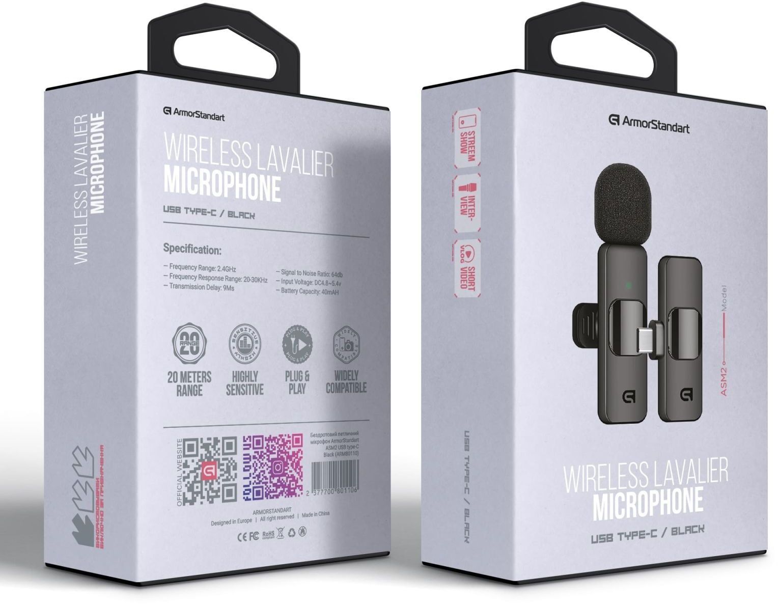 Бездротовий петличний мікрофон ArmorStandart ASM2 USB type-C Black - зображення 2