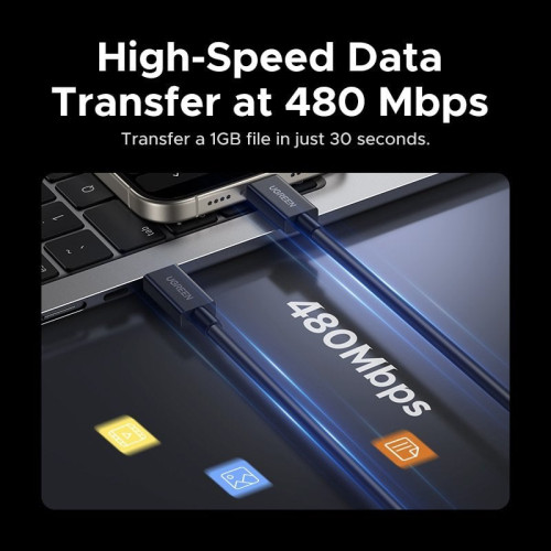 Кабель Thunderbolt 5 USB-C to USB-C Ugreen L703, 1м, 5A, PD3.1 240W, 16K@60Hz, 80-120 Гбіт\/с - зображення 5