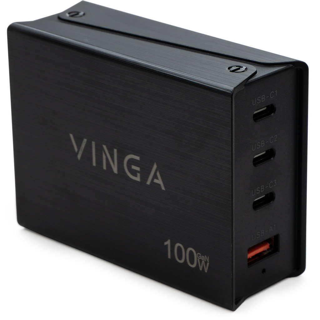 Зарядний пристрій Vinga GaN 100W PD+QC (VCPCH100CB) - зображення 2