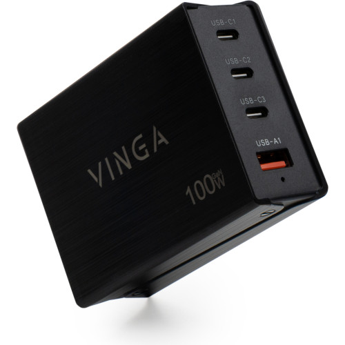 Зарядний пристрій Vinga GaN 100W PD+QC (VCPCH100CB) - зображення 1