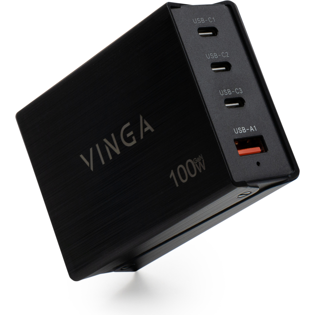 Зарядний пристрій Vinga GaN 100W PD+QC (VCPCH100CB) - зображення 1