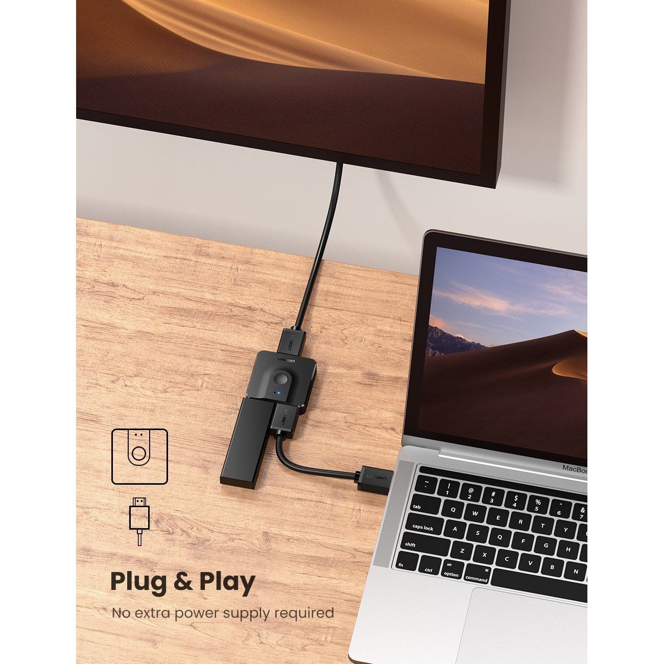 Відеосплітер UGREEN CM217 Switch HDMI to 2 x HDMI 4K 60Hz - зображення 3