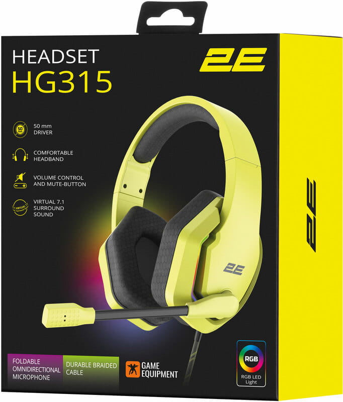 Гарнітура 2E Gaming HG315 RGB USB 7.1 Yellow (2E-HG315YW-7.­1) - зображення 6