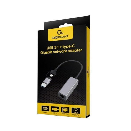 Мережевий адаптер Cablexpert A-USB3AC-LAN-01, USB-A\/USB-C to 1Gbps Lan - зображення 2