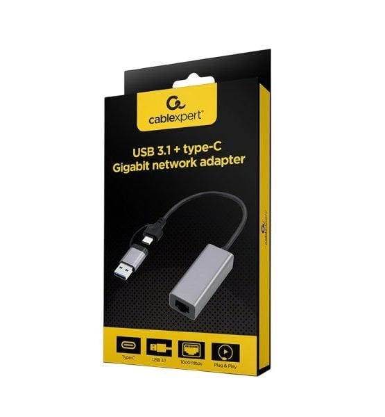 Мережевий адаптер Cablexpert A-USB3AC-LAN-01, USB-A\/USB-C to 1Gbps Lan - зображення 2