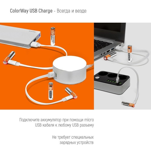 Акумулятор AAA 400мA ColorWay 2 шт. microUSB - зображення 3