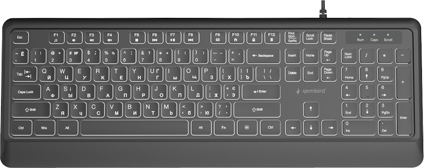 Клавіатура Gembird Slim Multimedia White Backlight USB Black (KB-UML-04-CYRL) - зображення 1