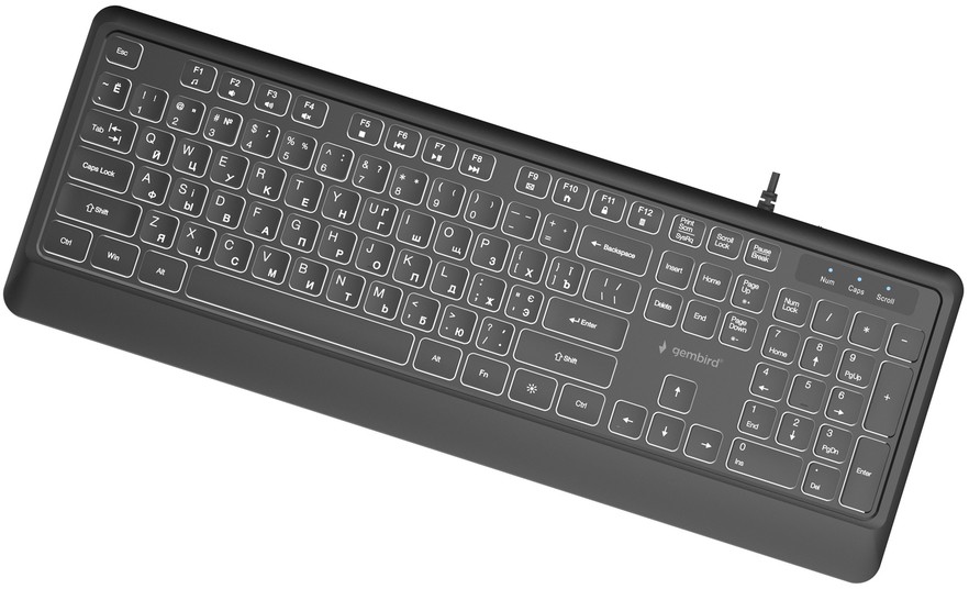 Клавіатура Gembird Slim Multimedia White Backlight USB Black (KB-UML-04-CYRL) - зображення 2