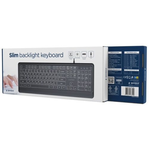 Клавіатура Gembird Slim Multimedia White Backlight USB Black (KB-UML-04-CYRL) - зображення 4