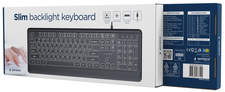 Клавіатура Gembird Slim Multimedia White Backlight USB Black (KB-UML-04-CYRL) - зображення 4