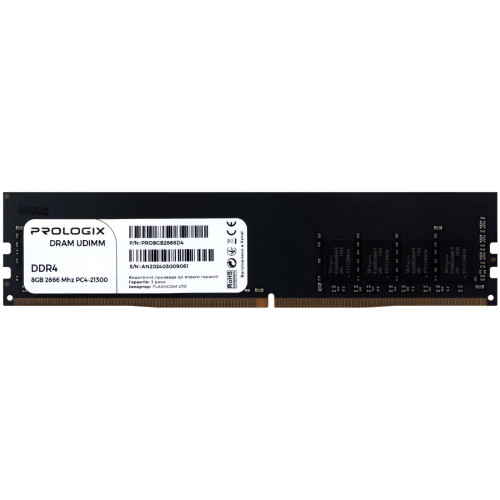 Пам'ять DDR4 RAM 8Gb (1x8Gb) 2666Mhz Prologix (PRO8GB2666D4) - зображення 1
