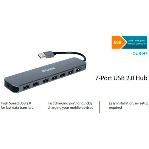 Концентратор USB 2.0 D-Link DUB-H7 - зображення 2