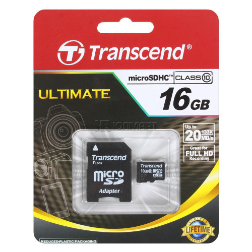 MicroSDHC 16 Gb Transcend class 10 UHS-I - зображення 1