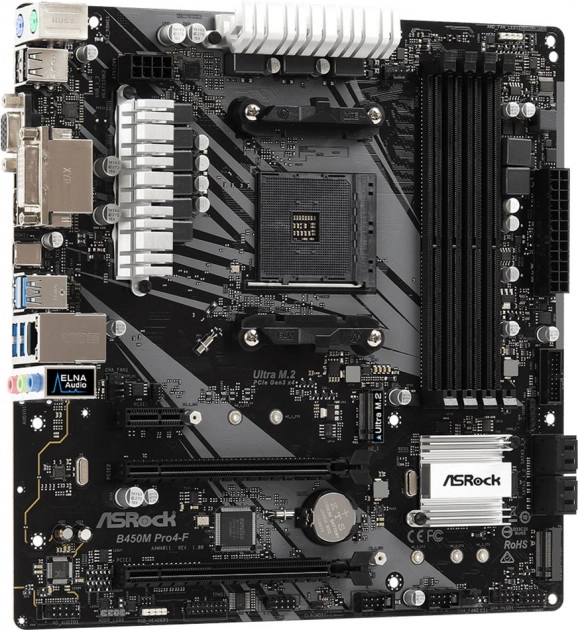 Мат. плата AM4 AsRock B450M PRO4-F - зображення 1