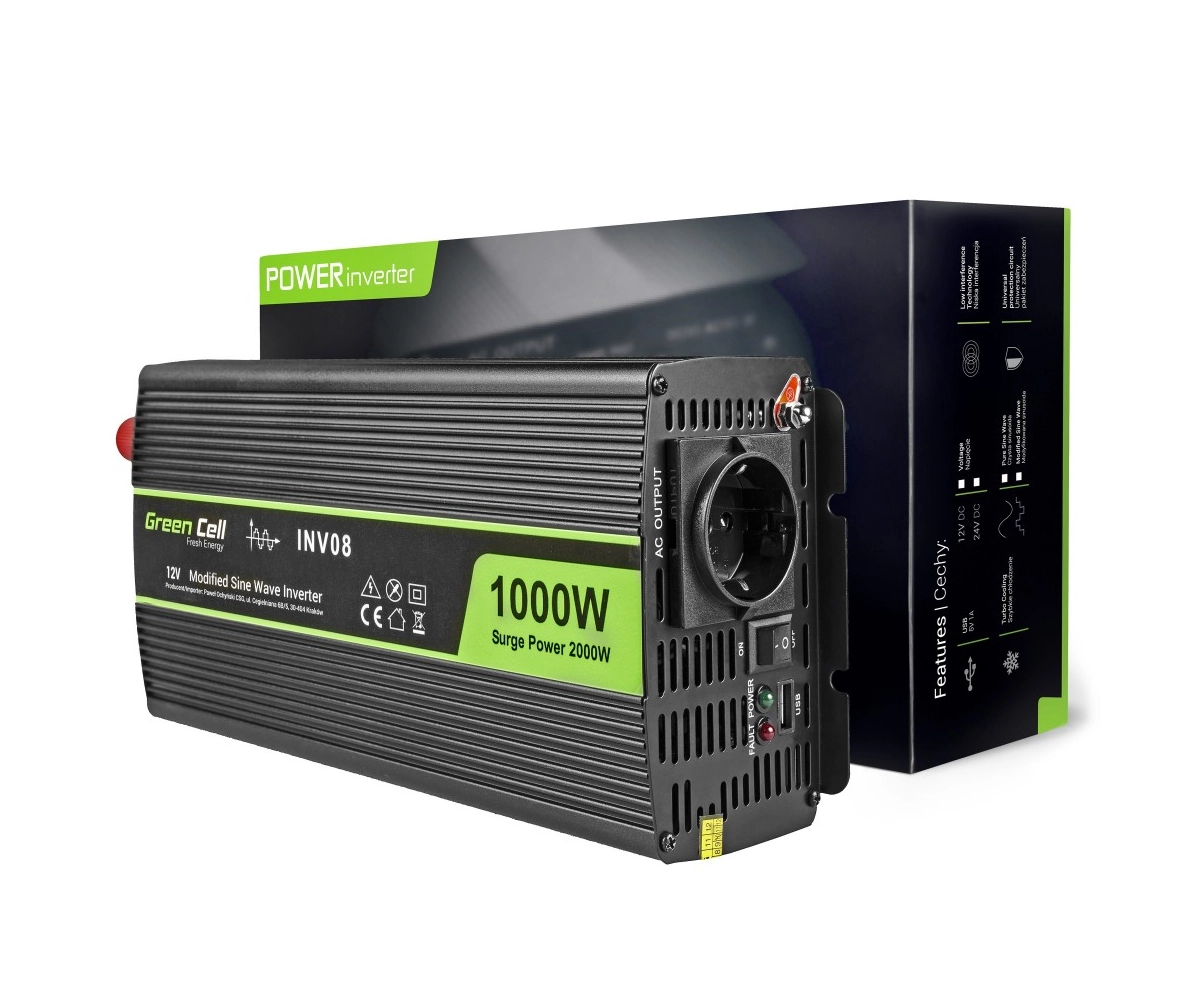 Інвертор Green Cell  INV08 12V-220V 1000W - зображення 1
