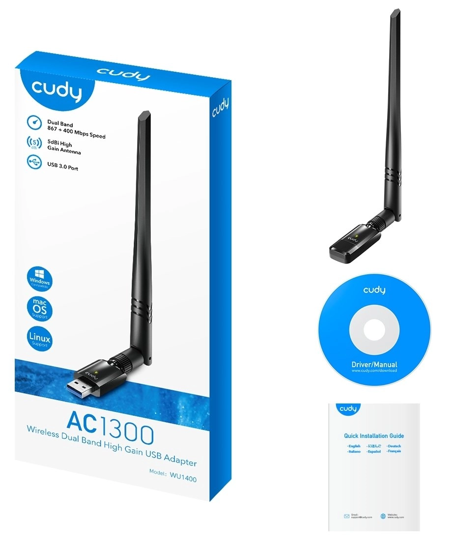 Мережева карта Wireless USB Wi-Fi Cudy WU1400 - зображення 6
